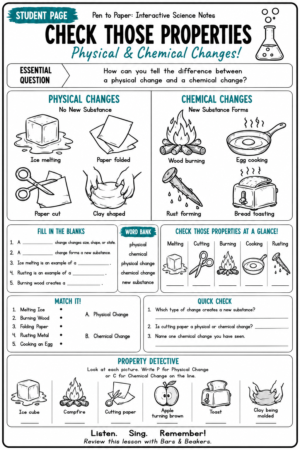 Interactive Science Notes Physical and Chemical Changes