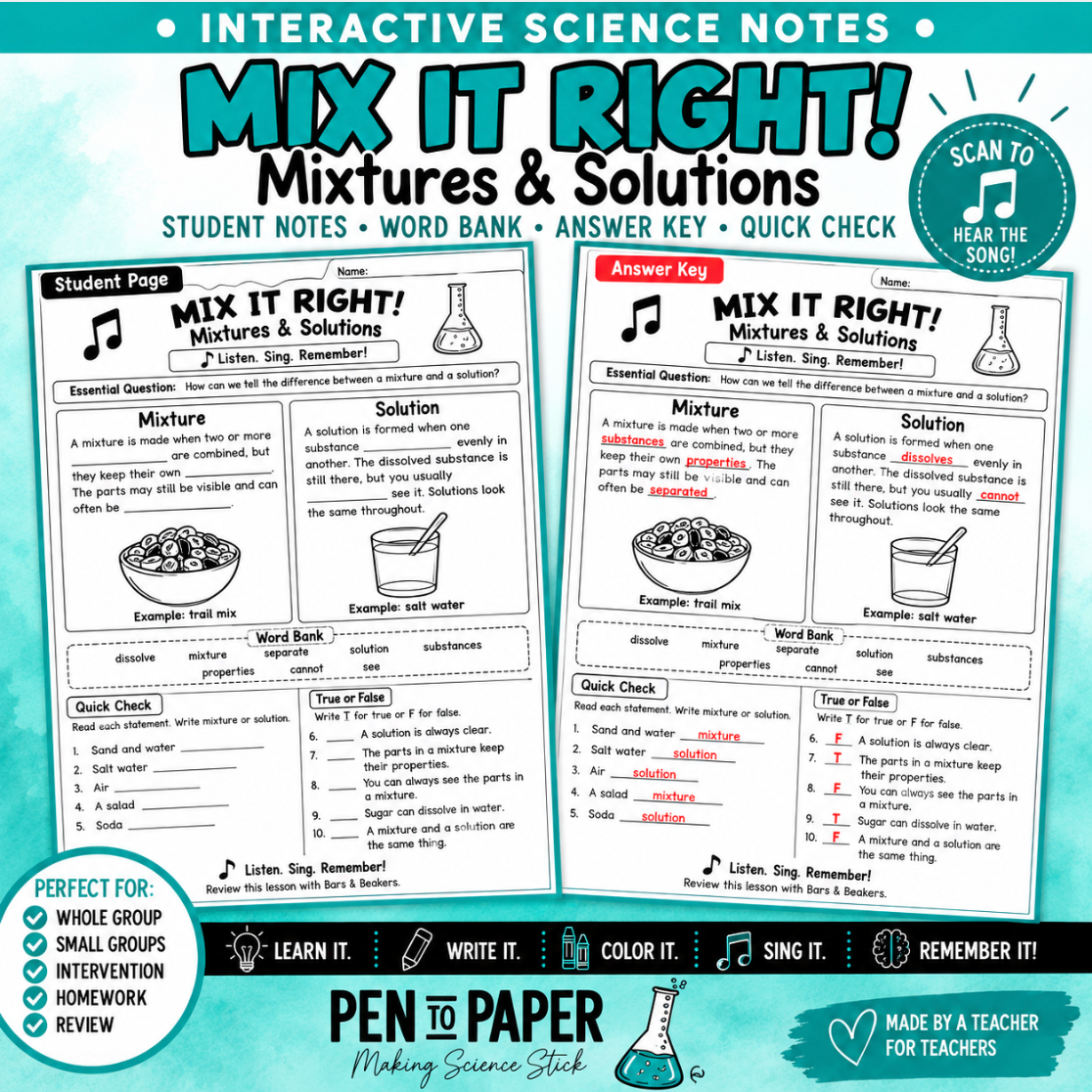 Interactive Science Notes Mixtures and Solutions