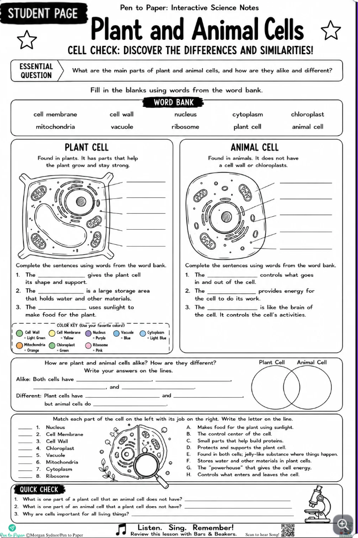 Interactive Science Notes Plant and Animal Cells