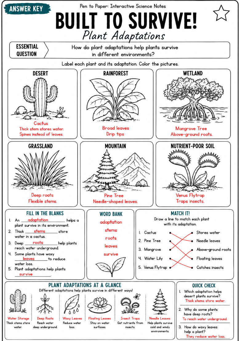 Interactive Science Notes Plant Adaptations